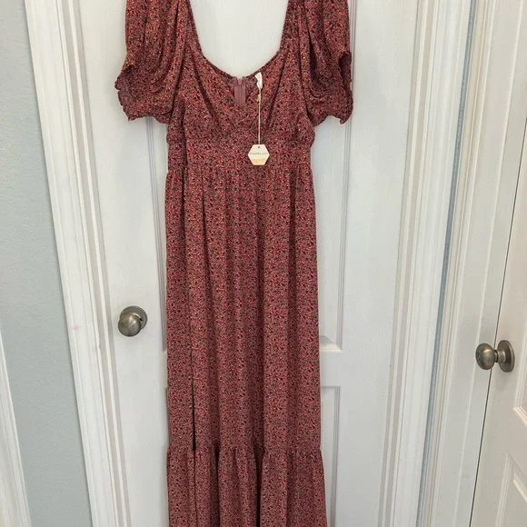 Pink Blush, Pink Floral Puff Sleeve Maxi Dress - Picture 1 of 2